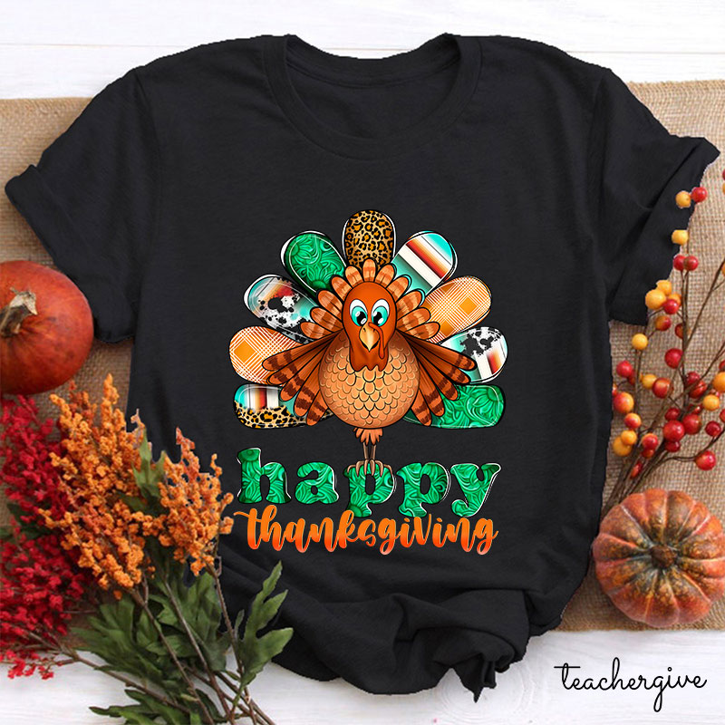 Happy Thanksgiving Shining Green Teacher T-Shirt