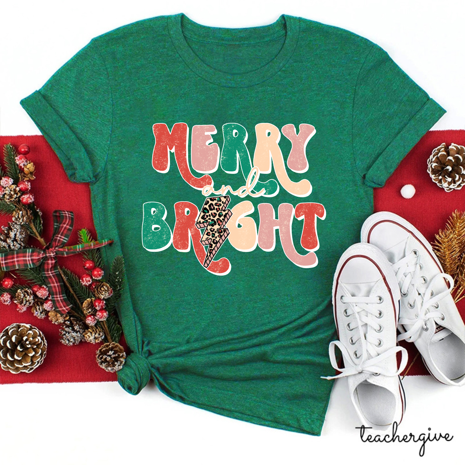 Merry And Bright Leopard Teacher T-Shirt
