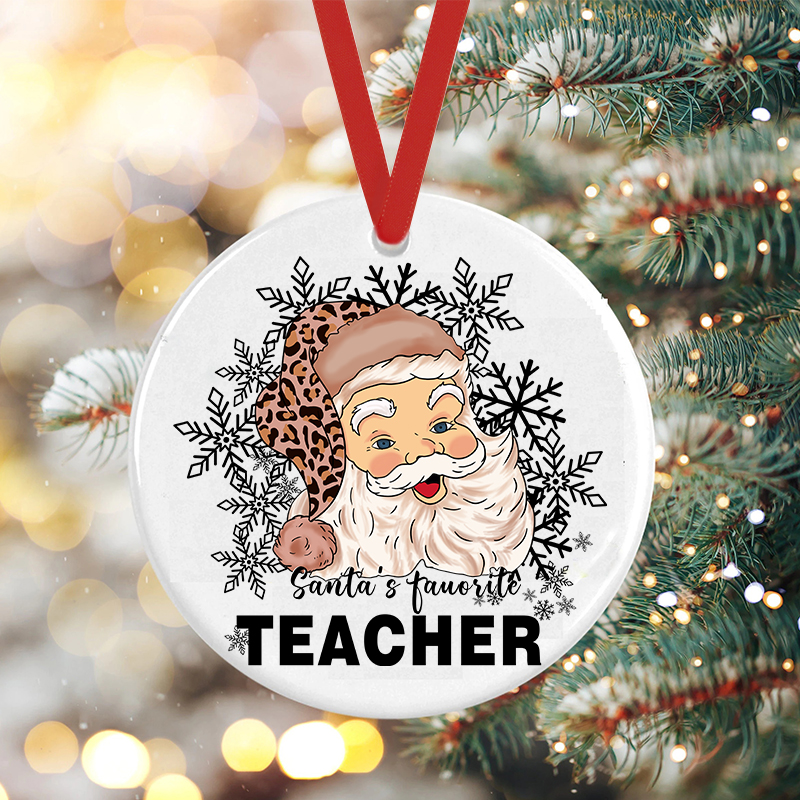 Christmas Santa's Favorite Teacher Ceramic Christmas Ornament