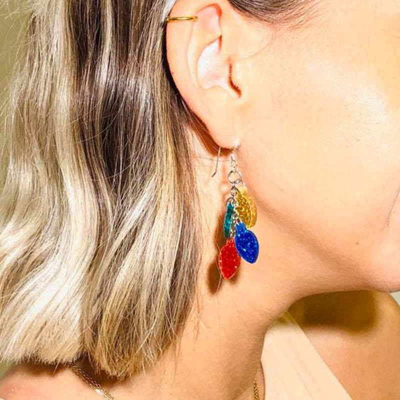 Christmas Colored Lights On Your Ears Teacher Acrylic Earrings