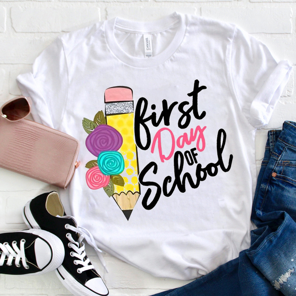 First Day Of School Colorful Roses Pencil T-Shirt