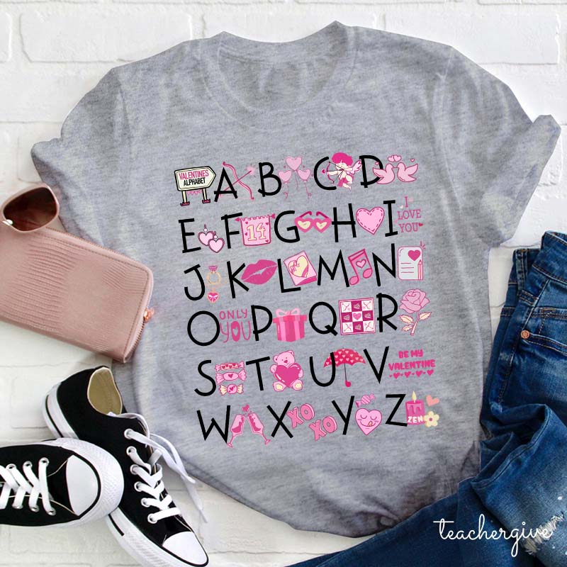 Valentine Vibes Alphabet Teacher T-Shirt