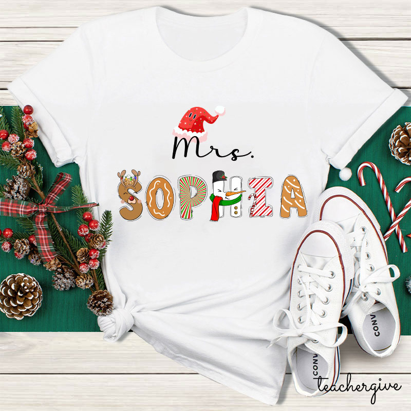Personalized Christmas Vibes Teacher Name Teacher T-Shirt