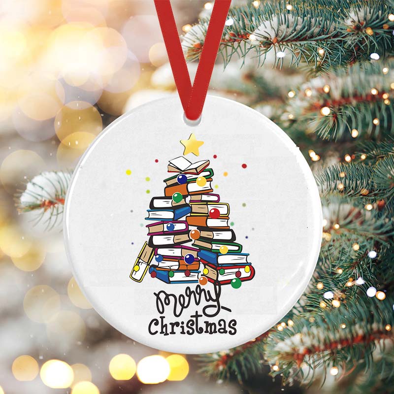 Merry Christmas Books Ceramic Ornament