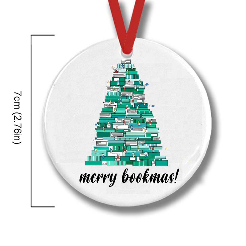 Merry Bookmas Teacher Ceramic Christmas Ornament