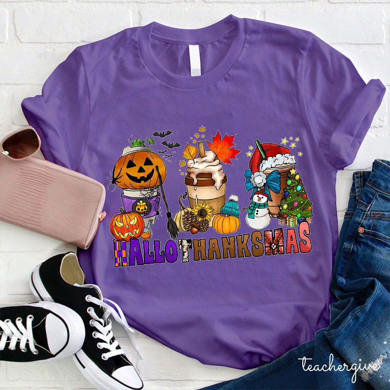 Hallothanksmas Pumpkin Spice Latte Teacher T-Shirt
