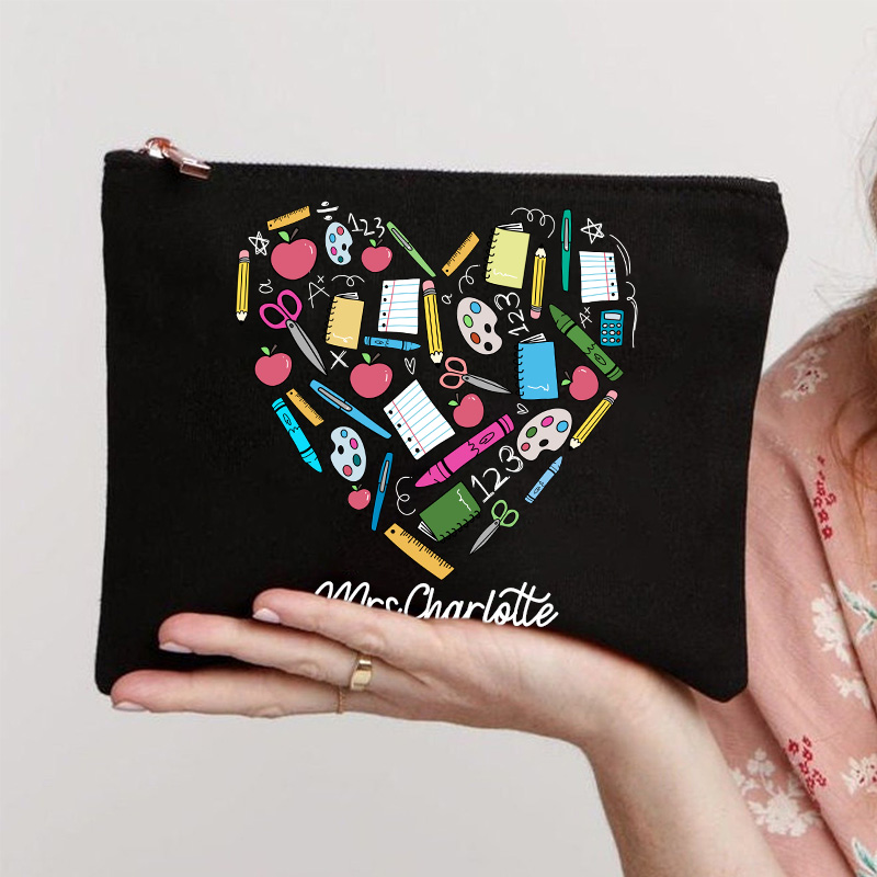 Personalized Teacher Heart Makeup Bag