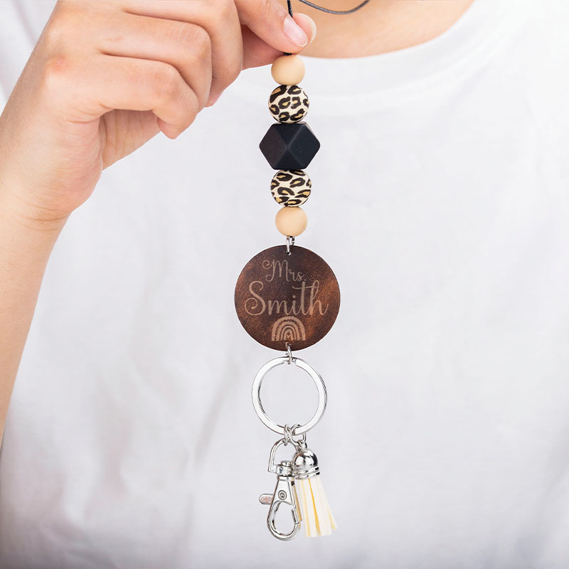 Personalized Beaded Teacher Leopard Lanyard