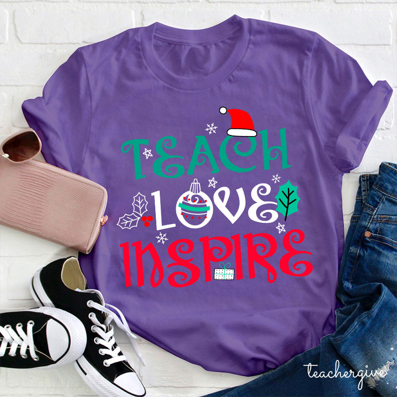 Teach Love Inspire Christmas Vibes Teacher T-Shirt