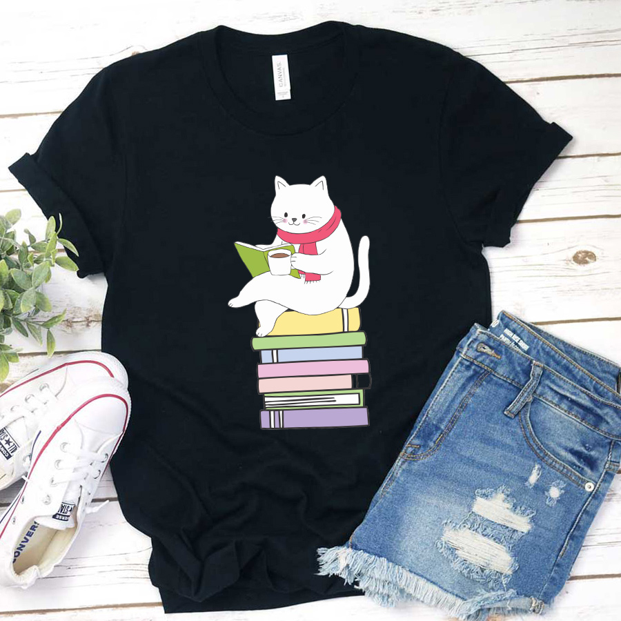 Kawaii Book Reader Cat Lover Tea Drinker T-Shirt