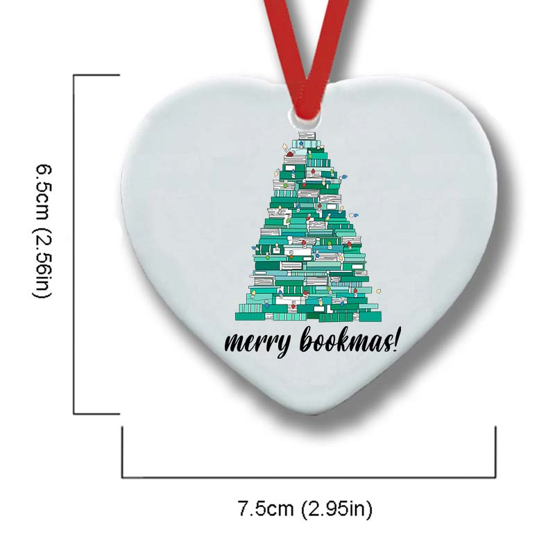 Merry Bookmas Teacher Ceramic Christmas Ornament