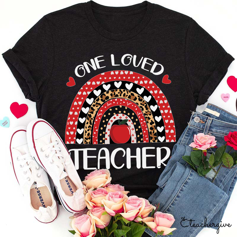 One Loved Teacher Leopard Rainbow T-Shirt
