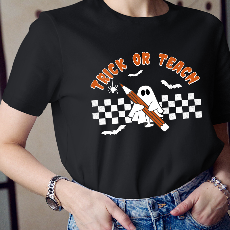 Trick Or Teach Cute Ghost Holding A Pencil T-Shirt