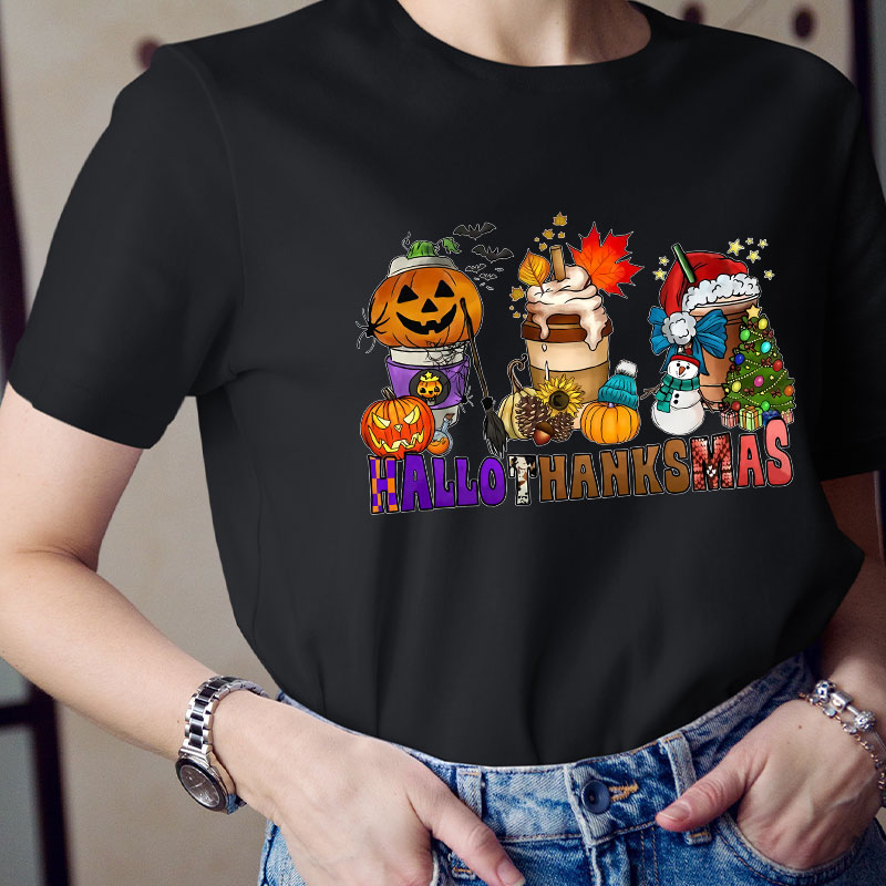 Hallothanksmas Pumpkin Spice Latte Teacher T-Shirt