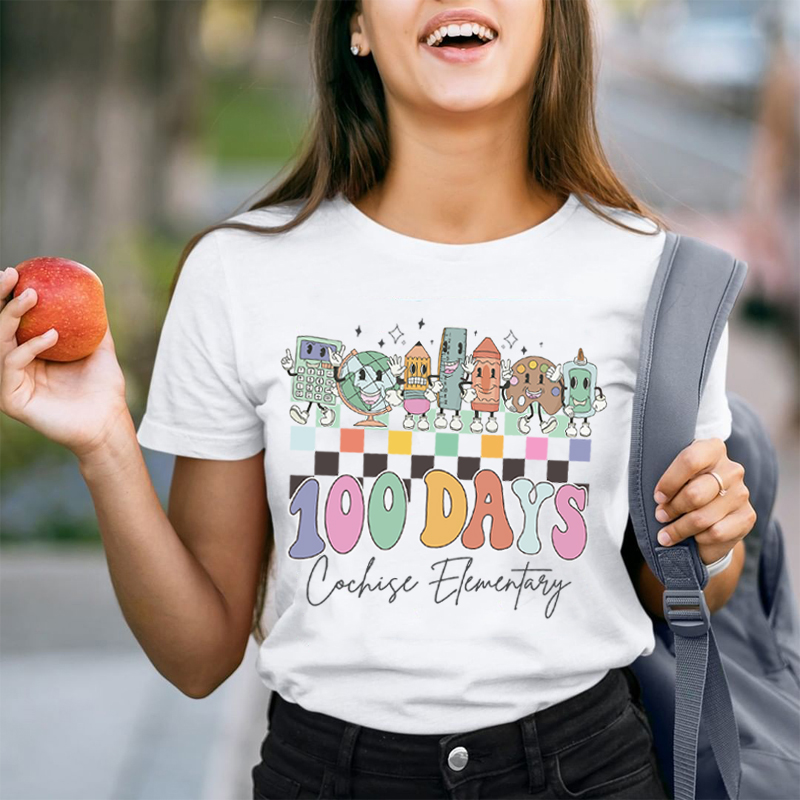 Personalized School Name 100 Days Teacher T-Shirt