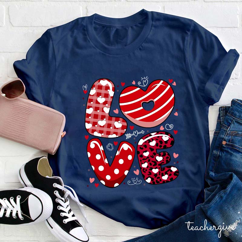 Heart Print Love Teacher T-Shirt