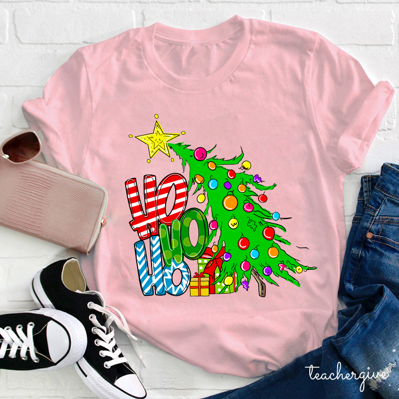 Ho Ho Ho Christmas Tree Teacher T-Shirt