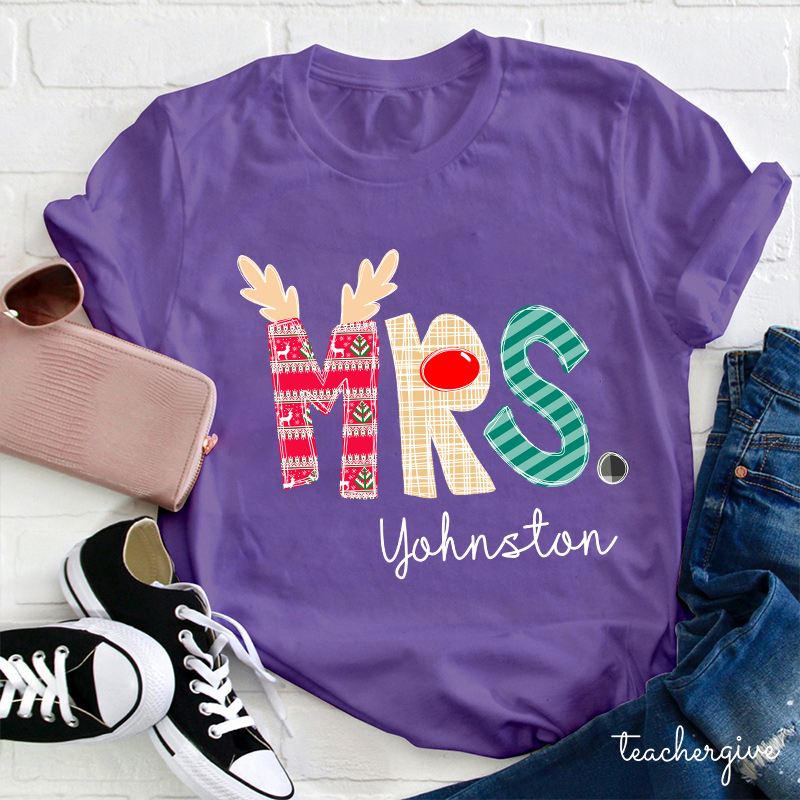 Personalized Christmas Classic Pattern Teacher Name Teacher T-Shirt