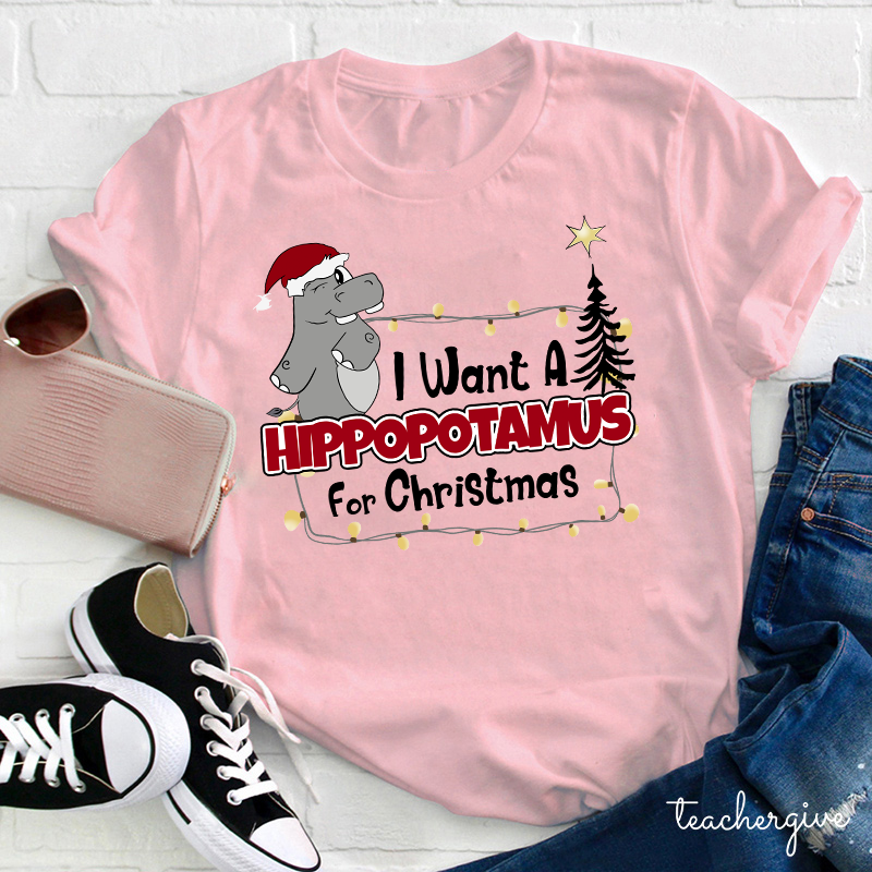 I Want A Hippopotamus For Christmas Teacher T-Shirt