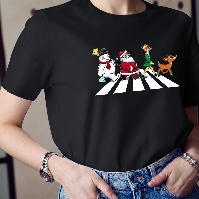 Santa Claus And His Friends Crossing The Road Teacher T-Shirt