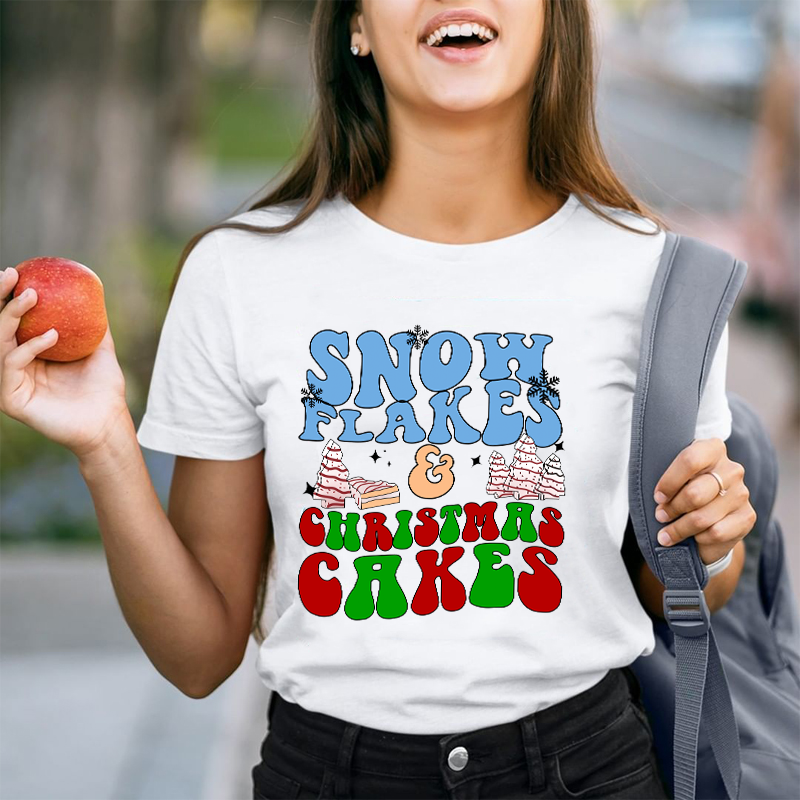 Snow Flakes And Christmas Cakes Teacher T-Shirt