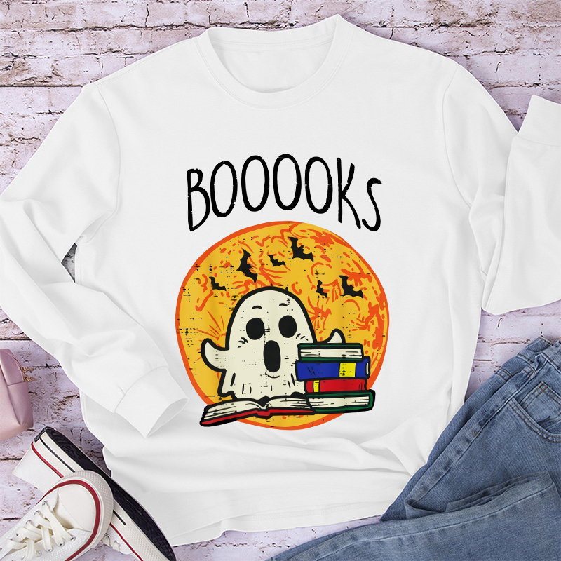 Booooks Ghost Reading Teacher Long Sleeve T-Shirt