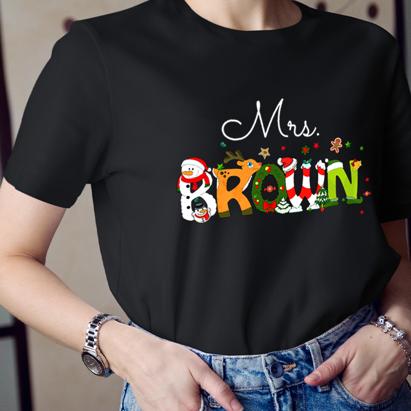 Personalized Christmas Style Teacher T-Shirt