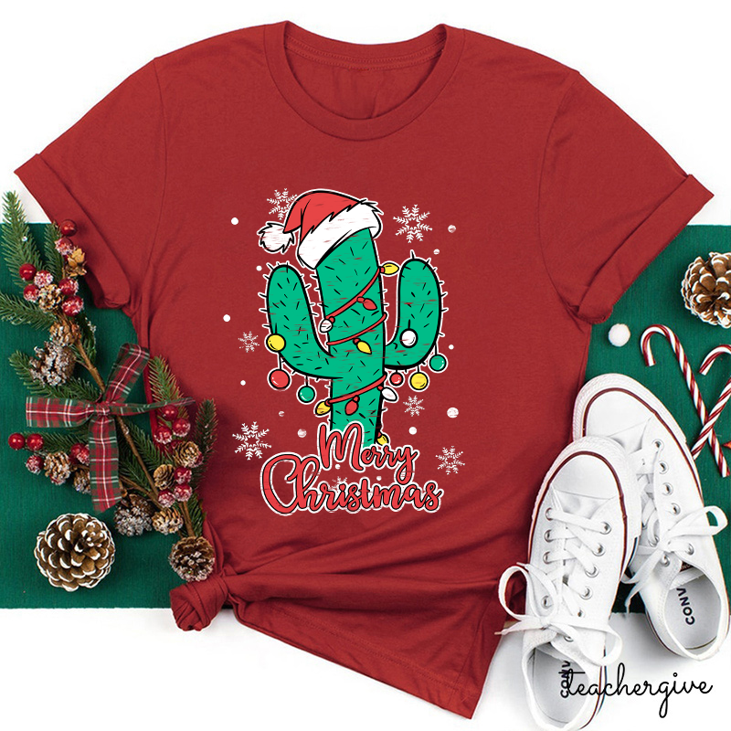 Merry Christmas Cactus Teacher T-Shirt