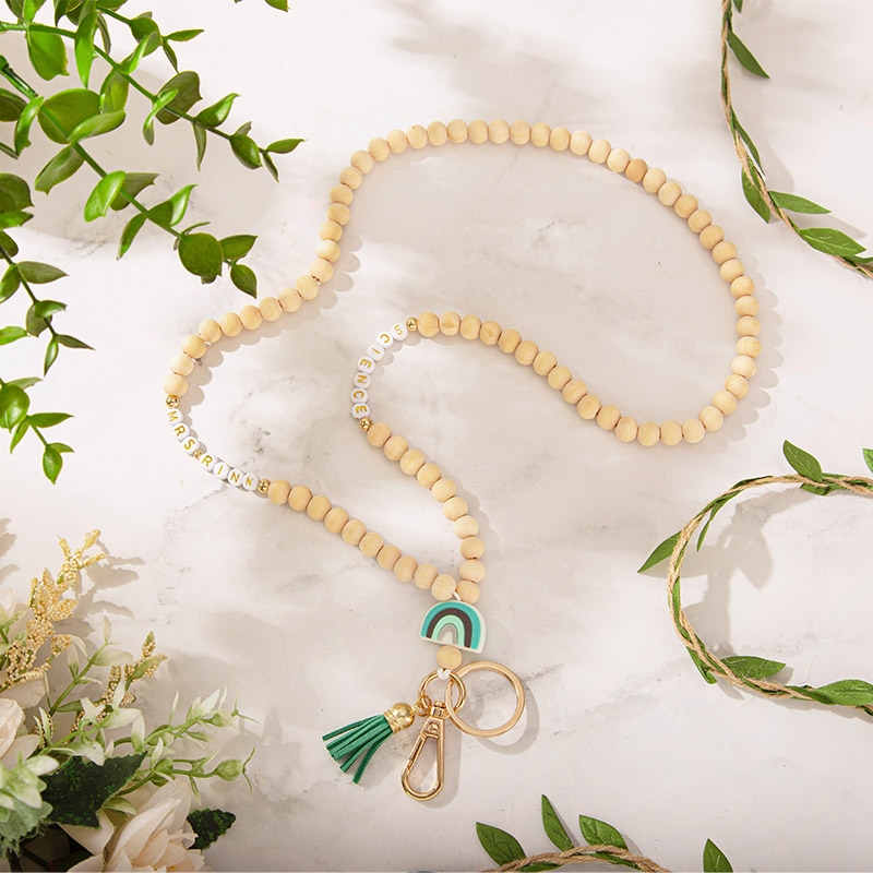 Personalized Colorful Rainbow Wooden Bead String Teacher Lanyard