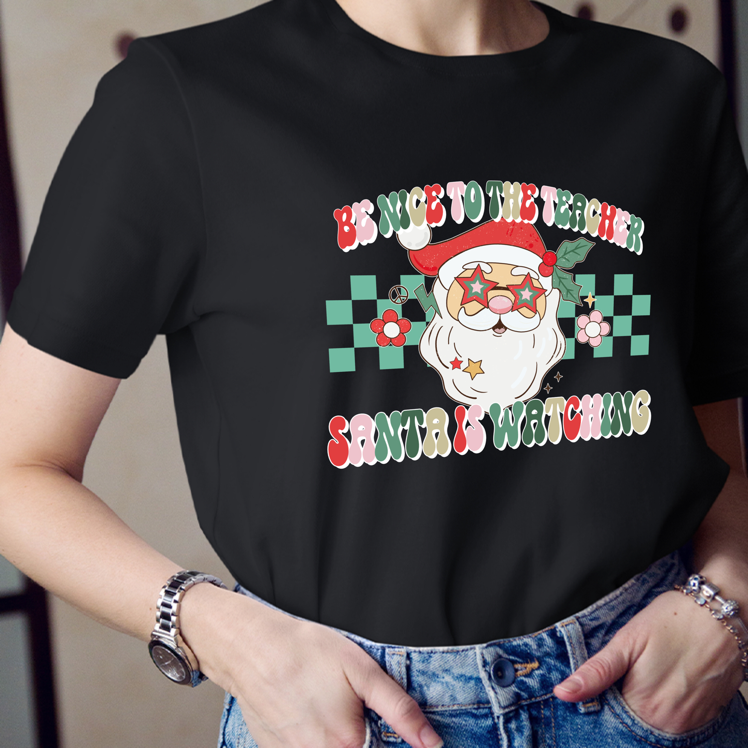 Be Nice To The Teacher Santa Is Watching Teacher T-Shirt