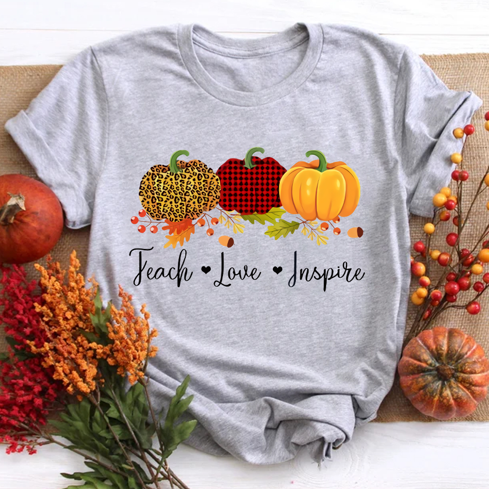 Teach Love Inspire Pumpkin Filbert Teacher T-Shirt