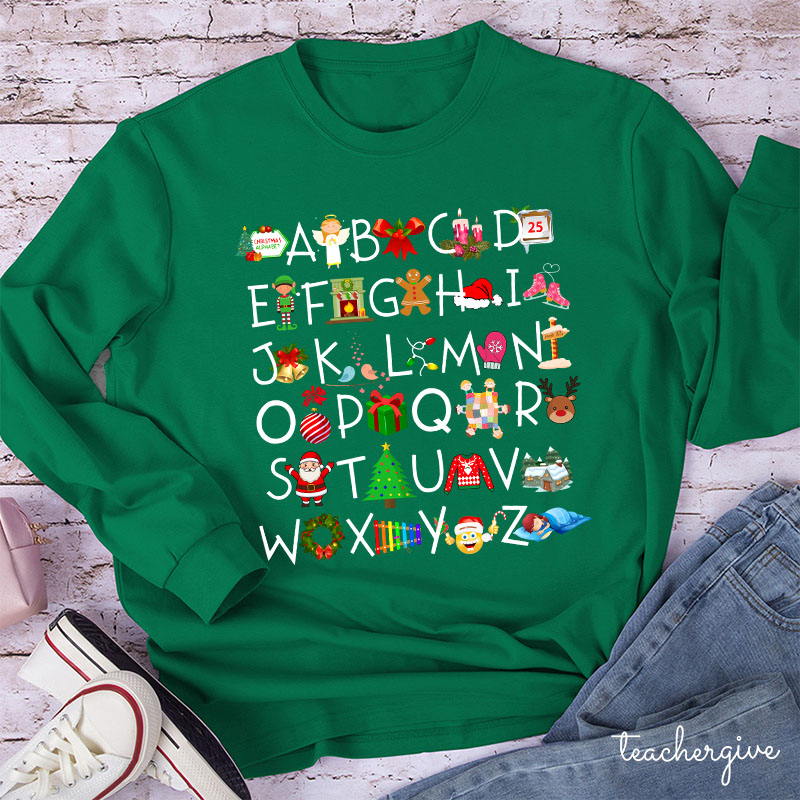Christmas Elements Alphabet Teacher Long Sleeve T-Shirt