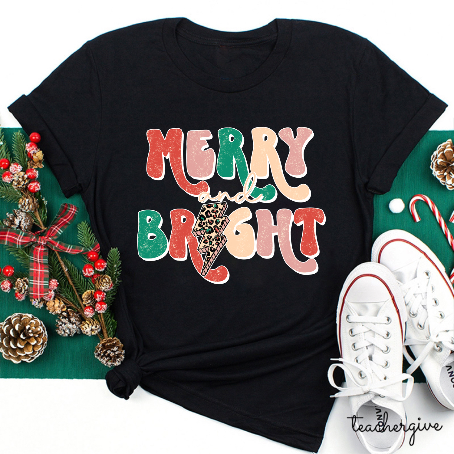 Merry And Bright Leopard Teacher T-Shirt