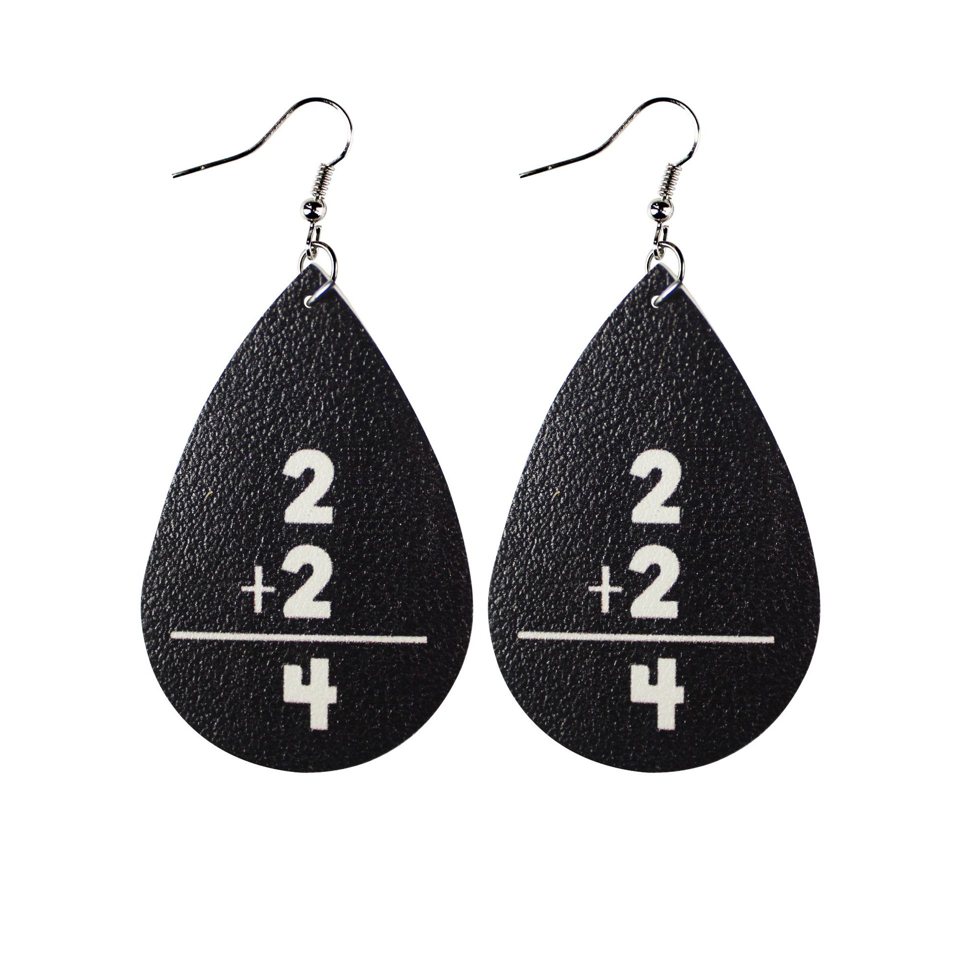 Math Addition  Leather Earrings
