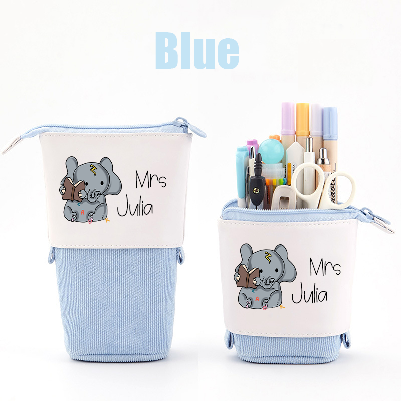 Personalized Candy Colors Stretchable Corduroy Elephant  Pencil Case