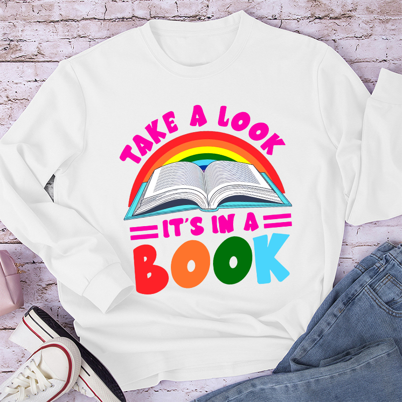 Take A Look It's In A Book Rainbow Stripes Long Sleeve T-Shirt