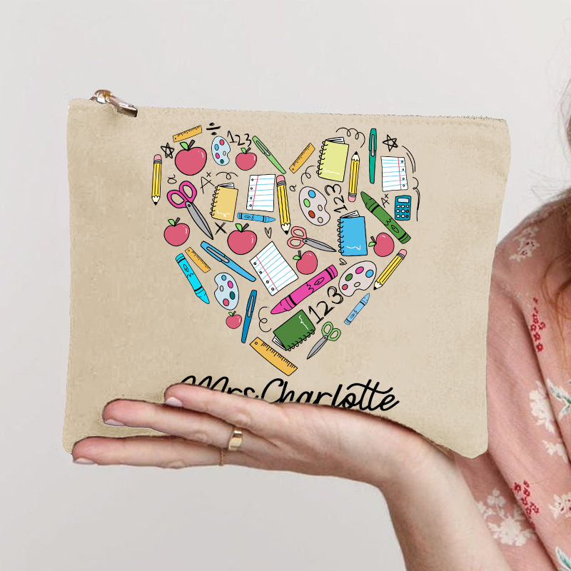 Personalized Teacher Heart Makeup Bag