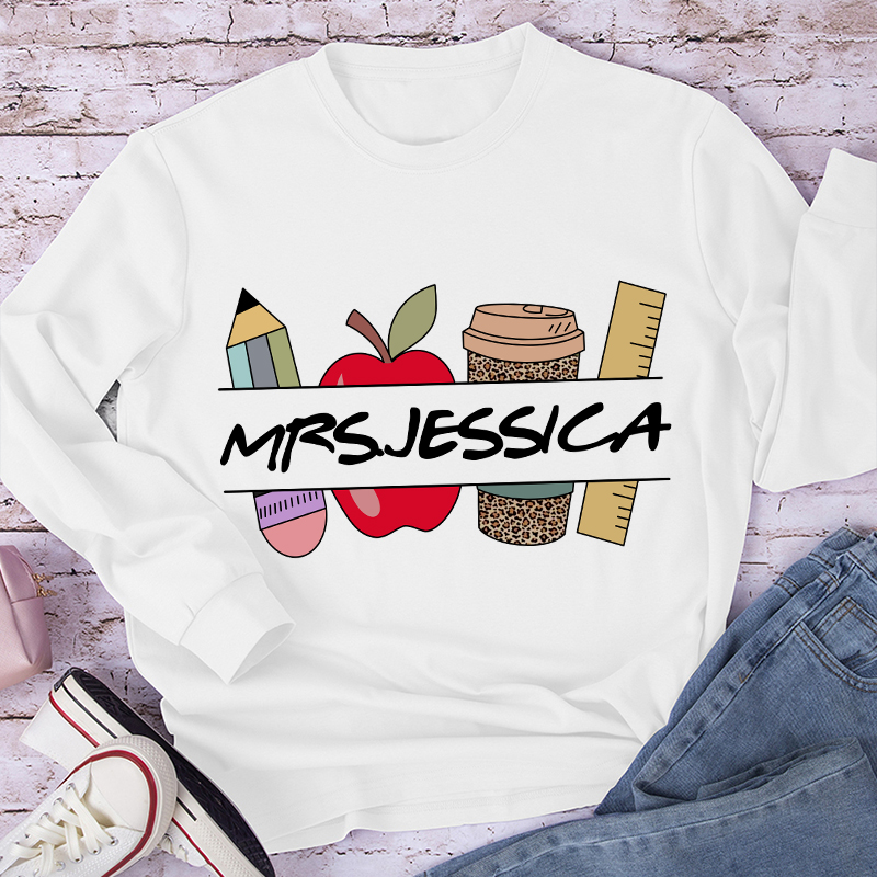 Personalized Pencil Ruler Teacher Nam Long Sleeve T-Shirt