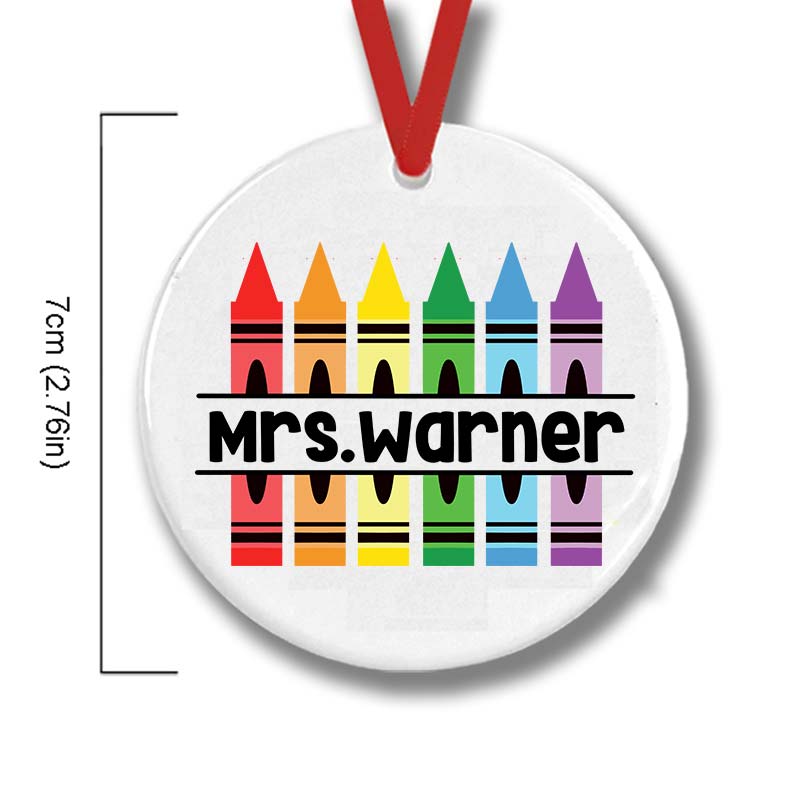Personalized Penci Crayon Teacher Ceramic Christmas Ornament
