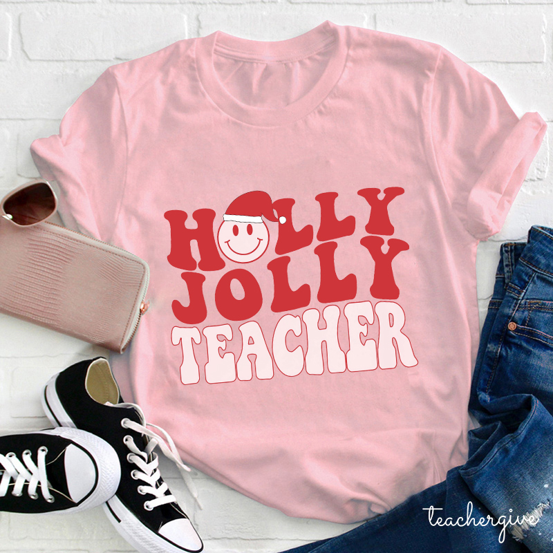Holly Jolly Pink Teacher T-Shirt