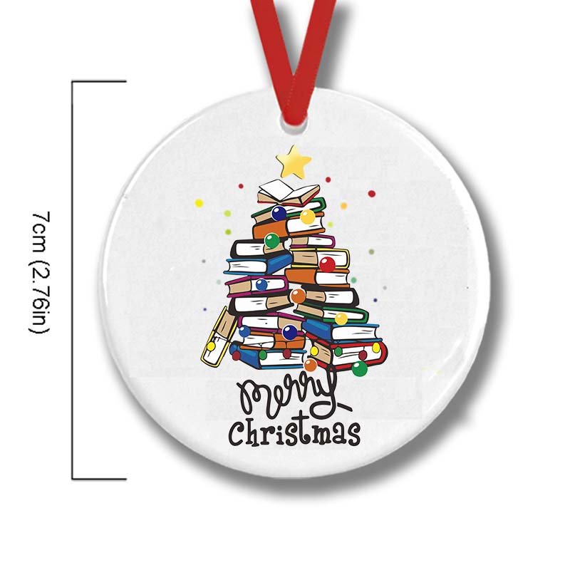 Merry Christmas Books Ceramic Ornament