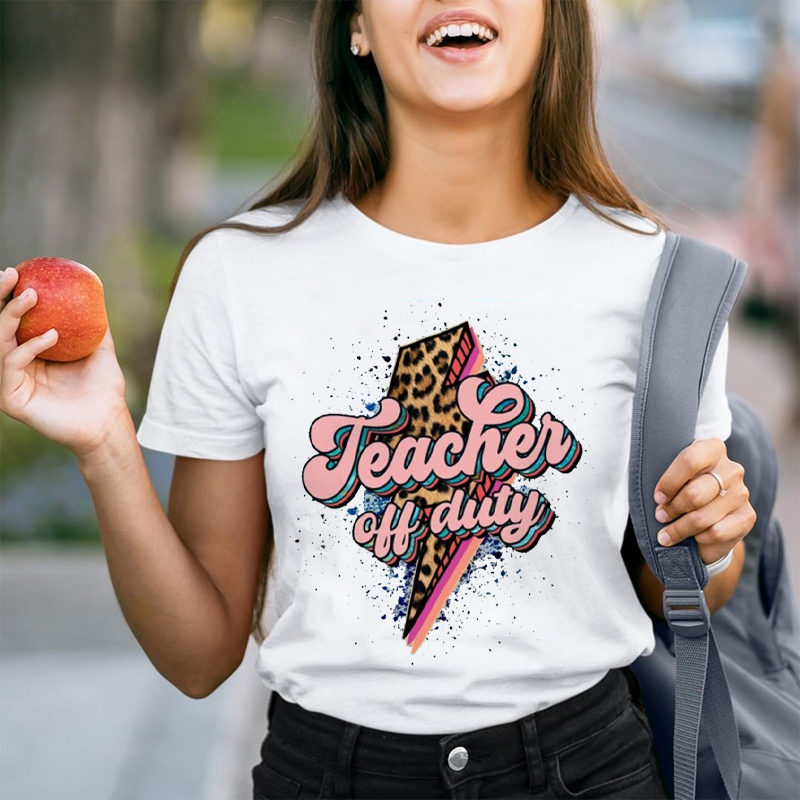 Teacher Off Duty Leopard Lightning T-Shirt