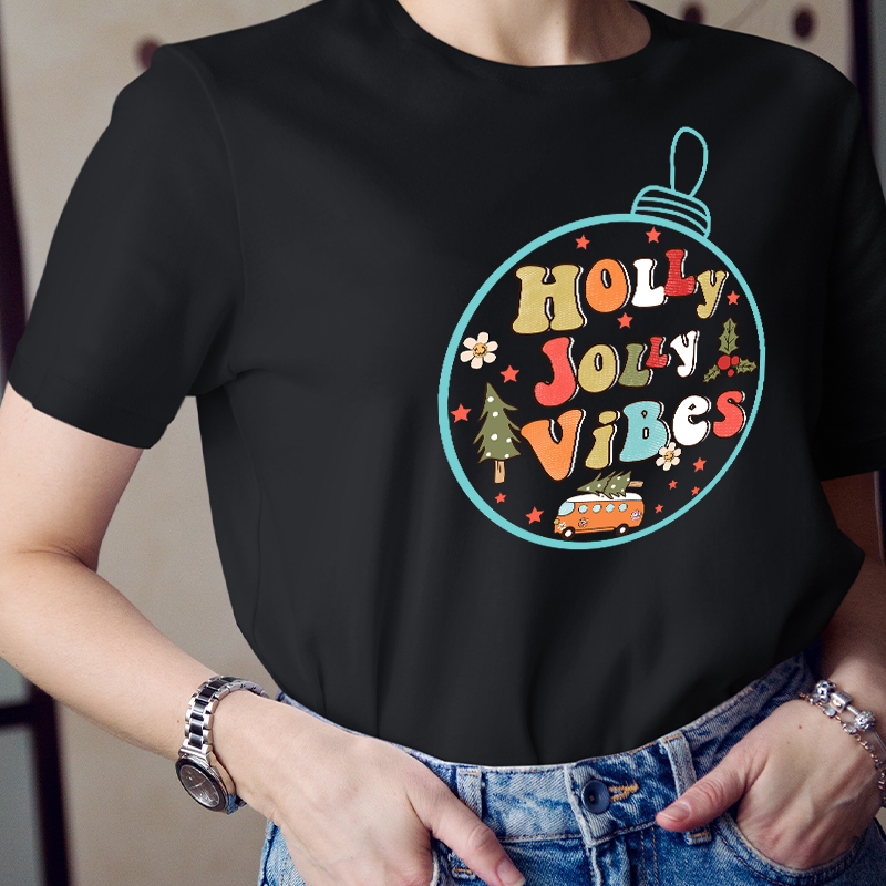 Holly Jolly Vibes Teacher T-Shirt
