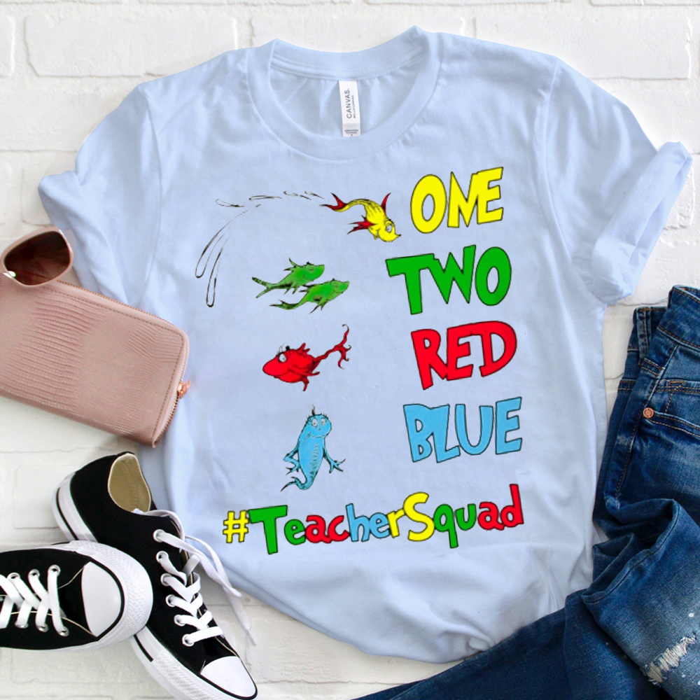 One Two Red Blue Teacher Squad T-Shirt