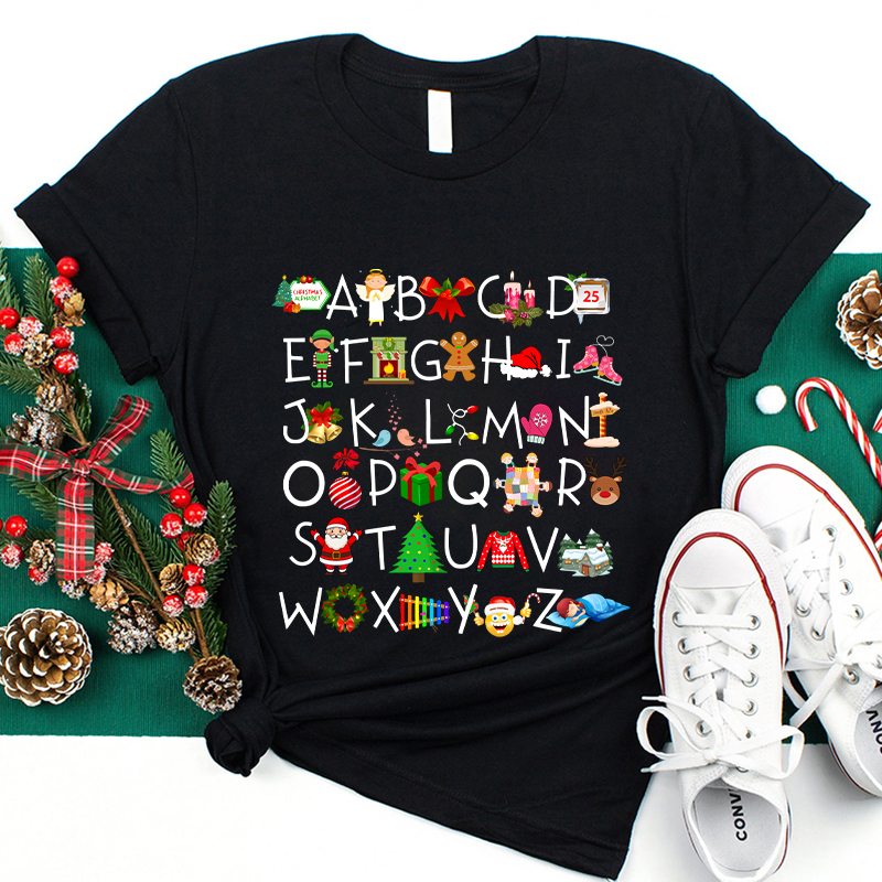 Christmas Elements Alphabet Teacher T-Shirt