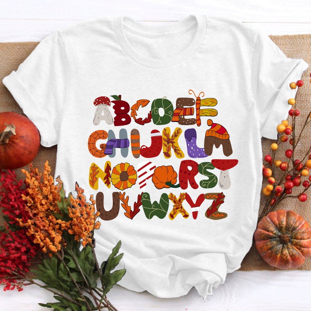 Autumn Style Alphabet Teacher T-Shirt