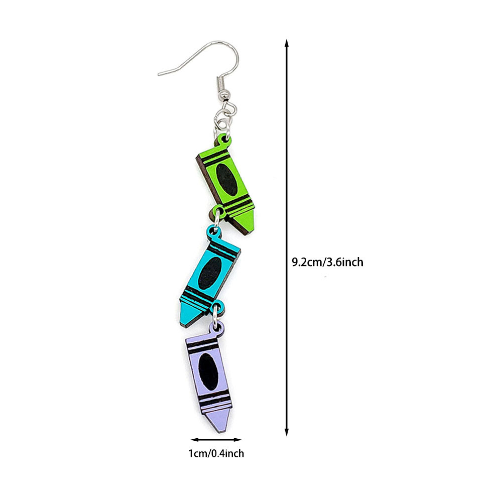 Multicolor Crayons  Wooden Earrings Set