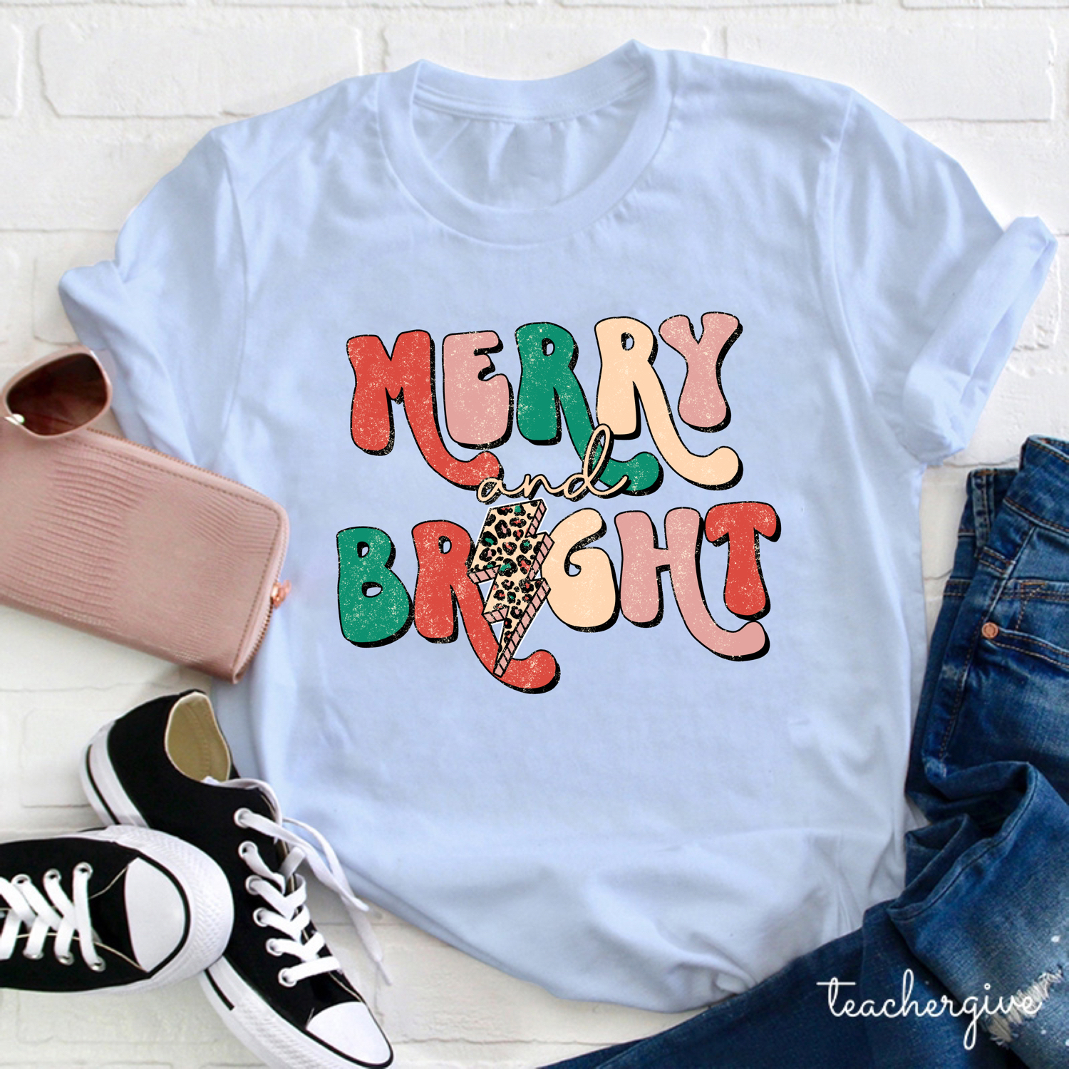 Merry And Bright Leopard Teacher T-Shirt