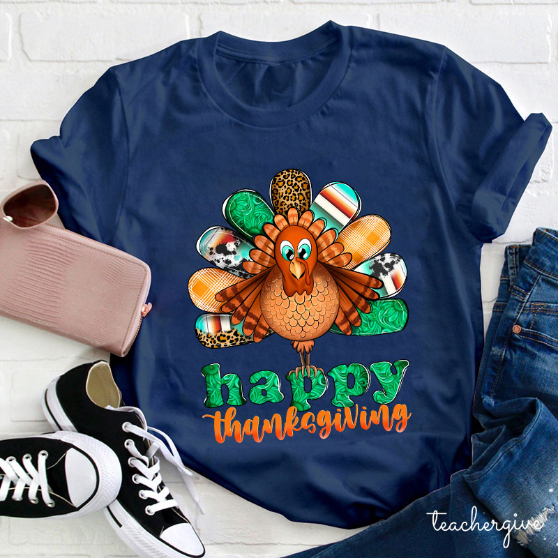 Happy Thanksgiving Shining Green Teacher T-Shirt