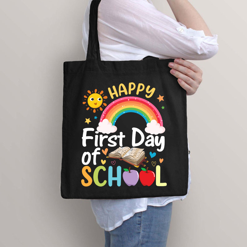Happy First Day Of School Sunshine And Rainbow Tote Bag
